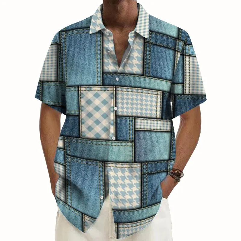 Men's Ramie Casual Temperament Printed Short-Sleeved Shirt 66572200YY