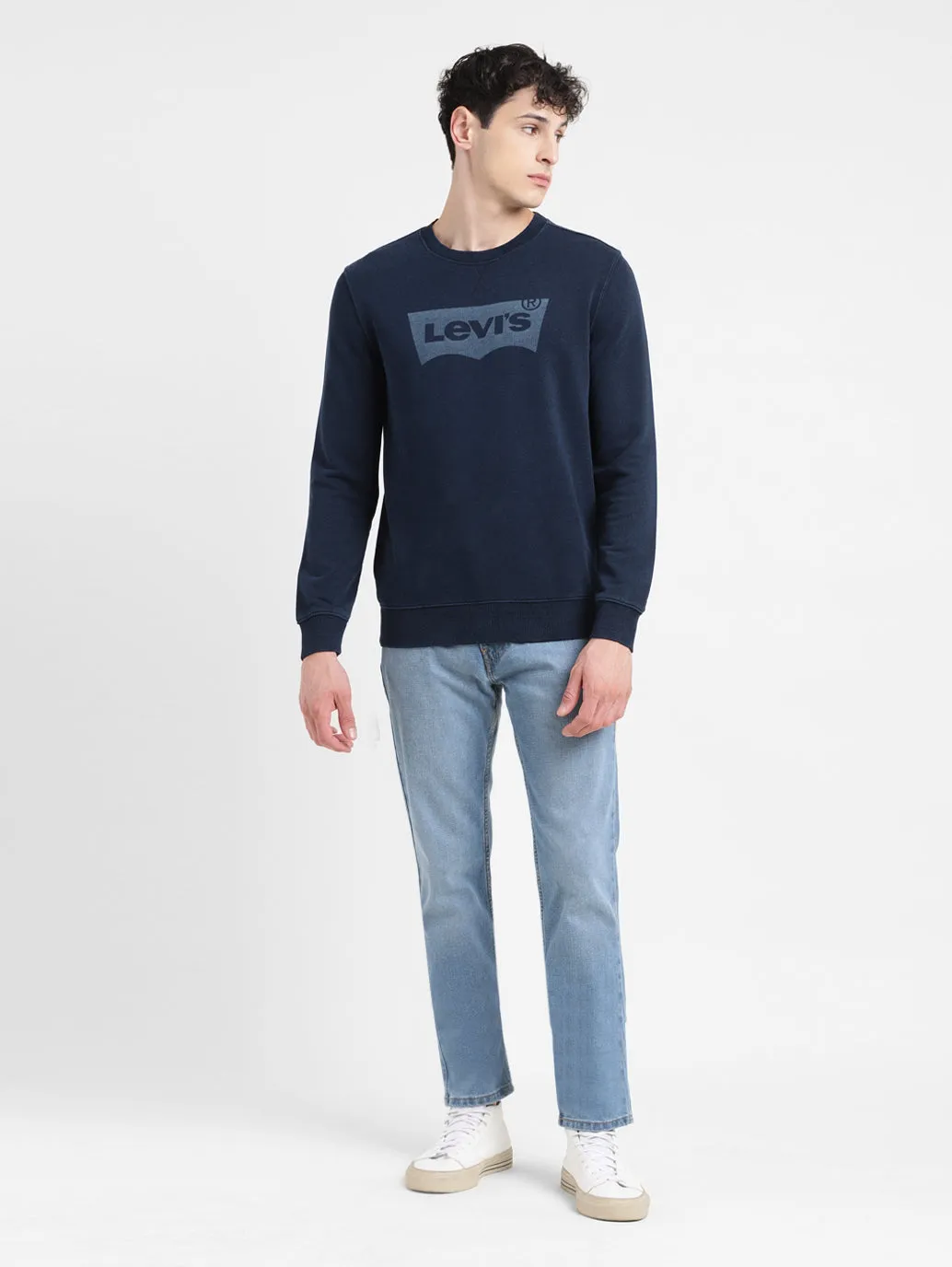 Men's Solid Blue Crew Neck Sweatshirt