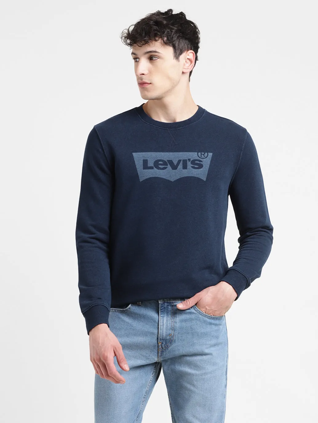 Men's Solid Blue Crew Neck Sweatshirt