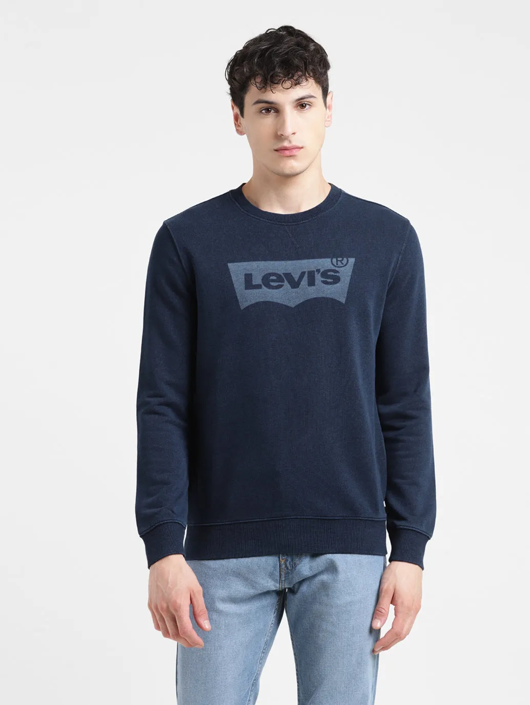 Men's Solid Blue Crew Neck Sweatshirt