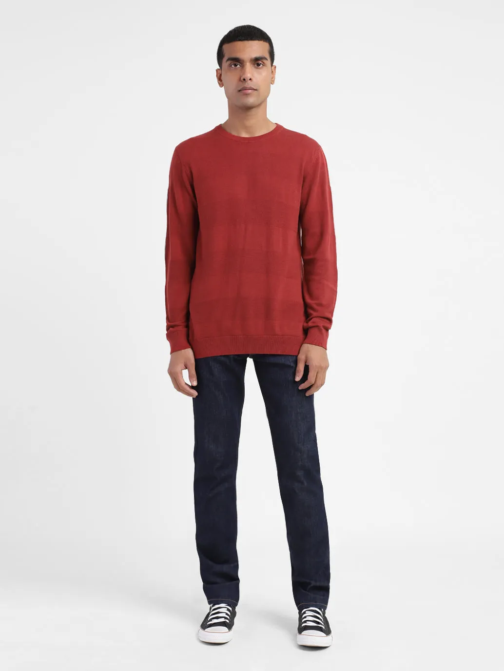 Men's Solid Crew Neck Sweater Red