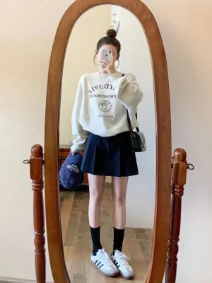 Metaversmall Loose O-neck Letter Printed Casual Female Sweatshirts Fashion Office Lady Simple Chic Pullovers Winter Women's Hoodies