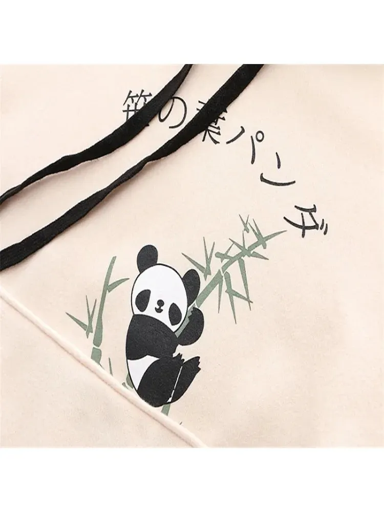 Metaversmall Panda Print Kawai Cute Women Hoodies Drawstring Cotton Hooded Sweatshirt Winter Sweet Style Long Sleeve Korean Ladies Tops