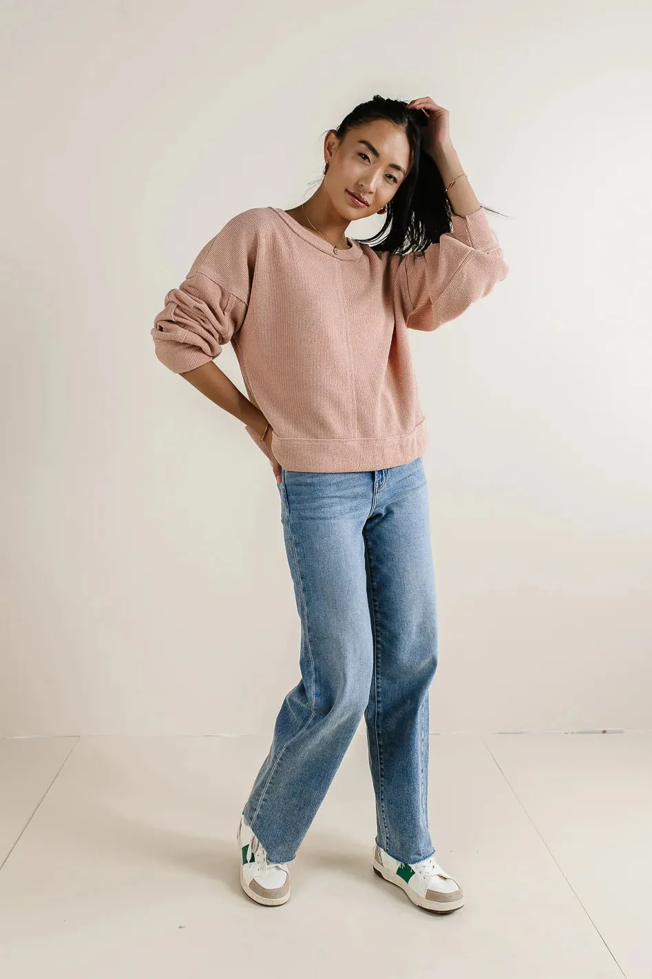 Mia Waffle Knit Top in Blush - FINAL SALE