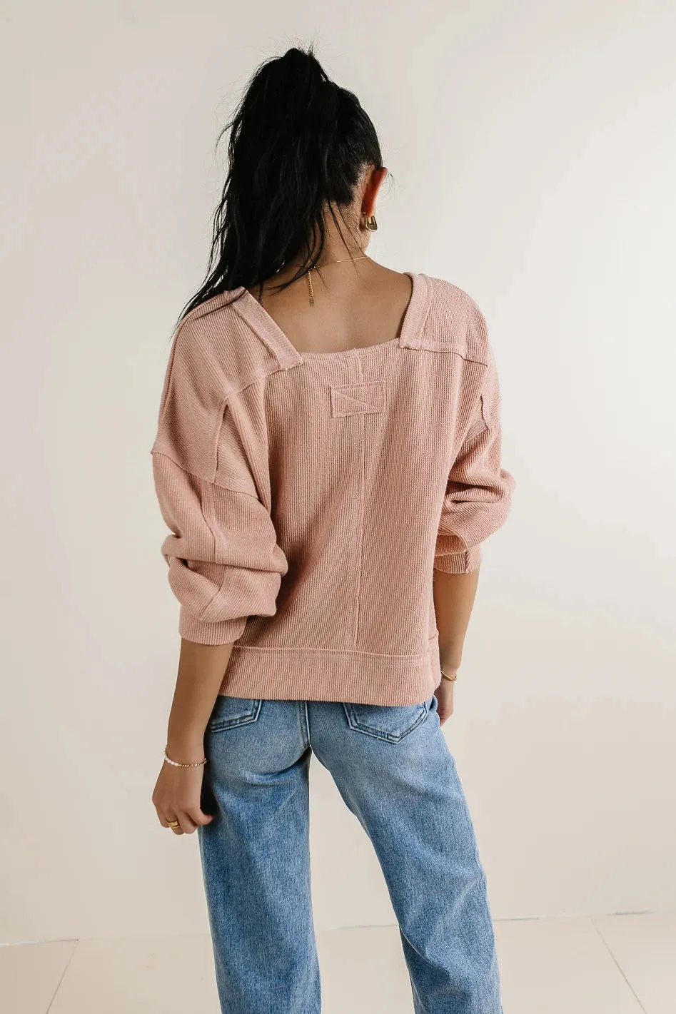 Mia Waffle Knit Top in Blush - FINAL SALE