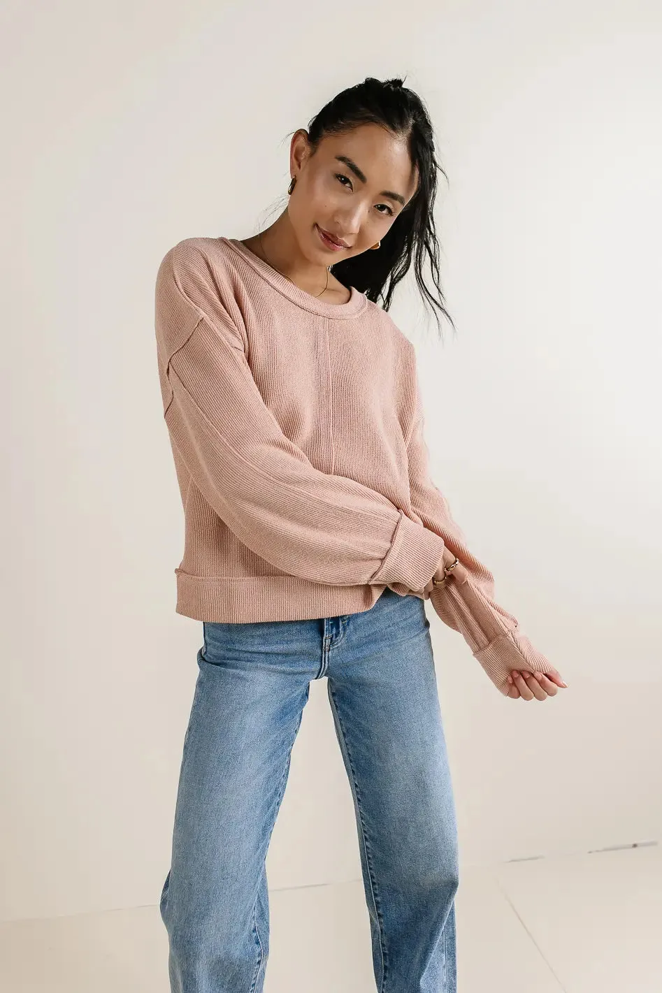 Mia Waffle Knit Top in Blush - FINAL SALE