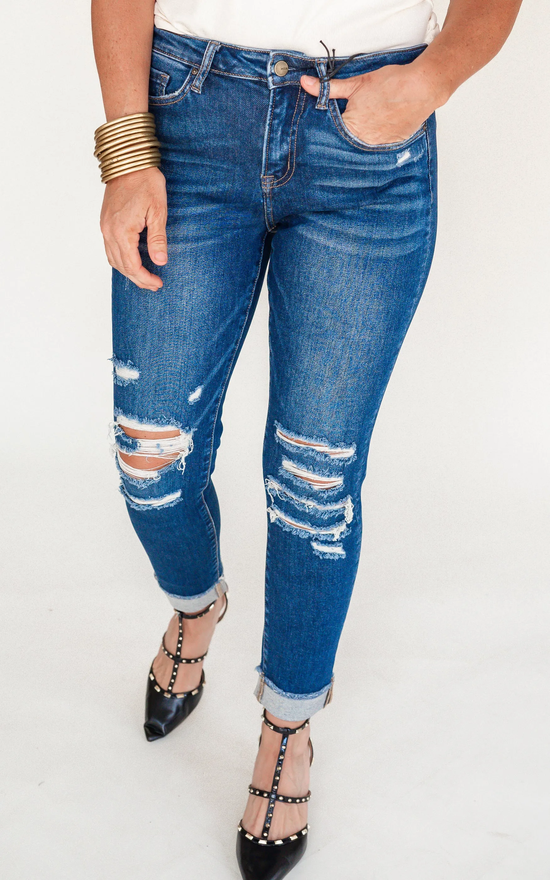 Mica | The Hannah High Rise Boyfriend Crop w/ Cuff Denim Jeans*