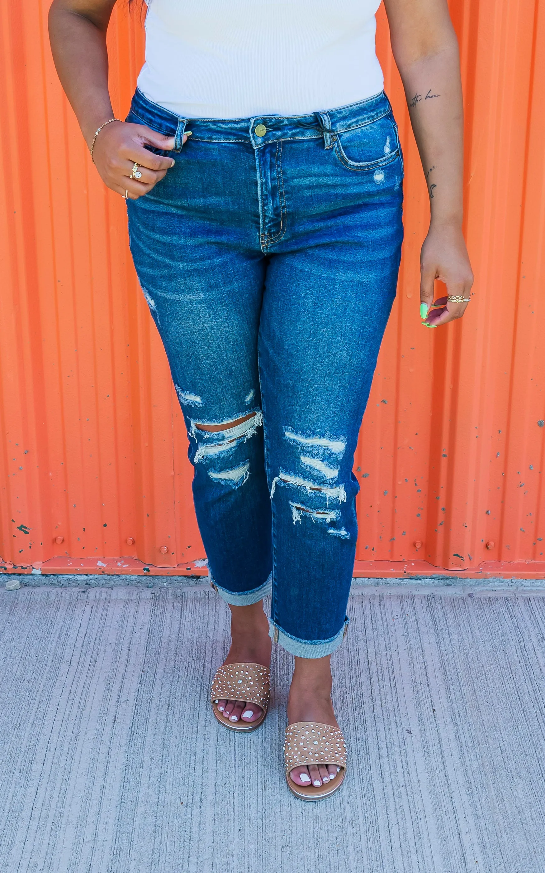 Mica | The Hannah High Rise Boyfriend Crop w/ Cuff Denim Jeans*