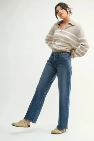 MIDRISE SLIM WIDE LEG DENIM JEANS WITH LIGHT STRETCH