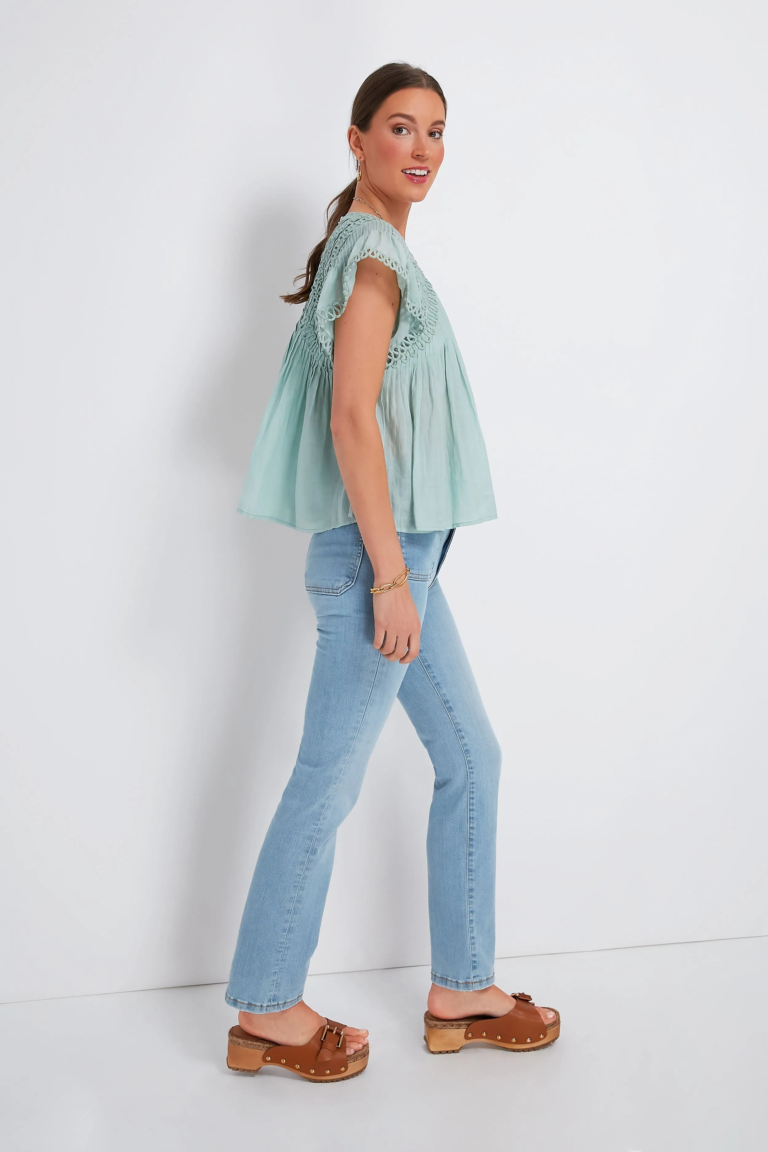 Mint Frida Solid Flutter Sleeve Top