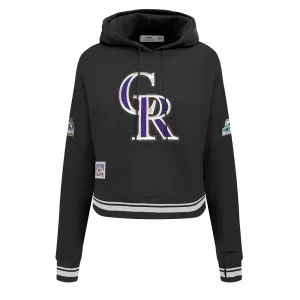 MLB COLORADO ROCKIES RETRO CLASSIC WOMEN'S RIB CROPPED PO HOODIE (BLACK)