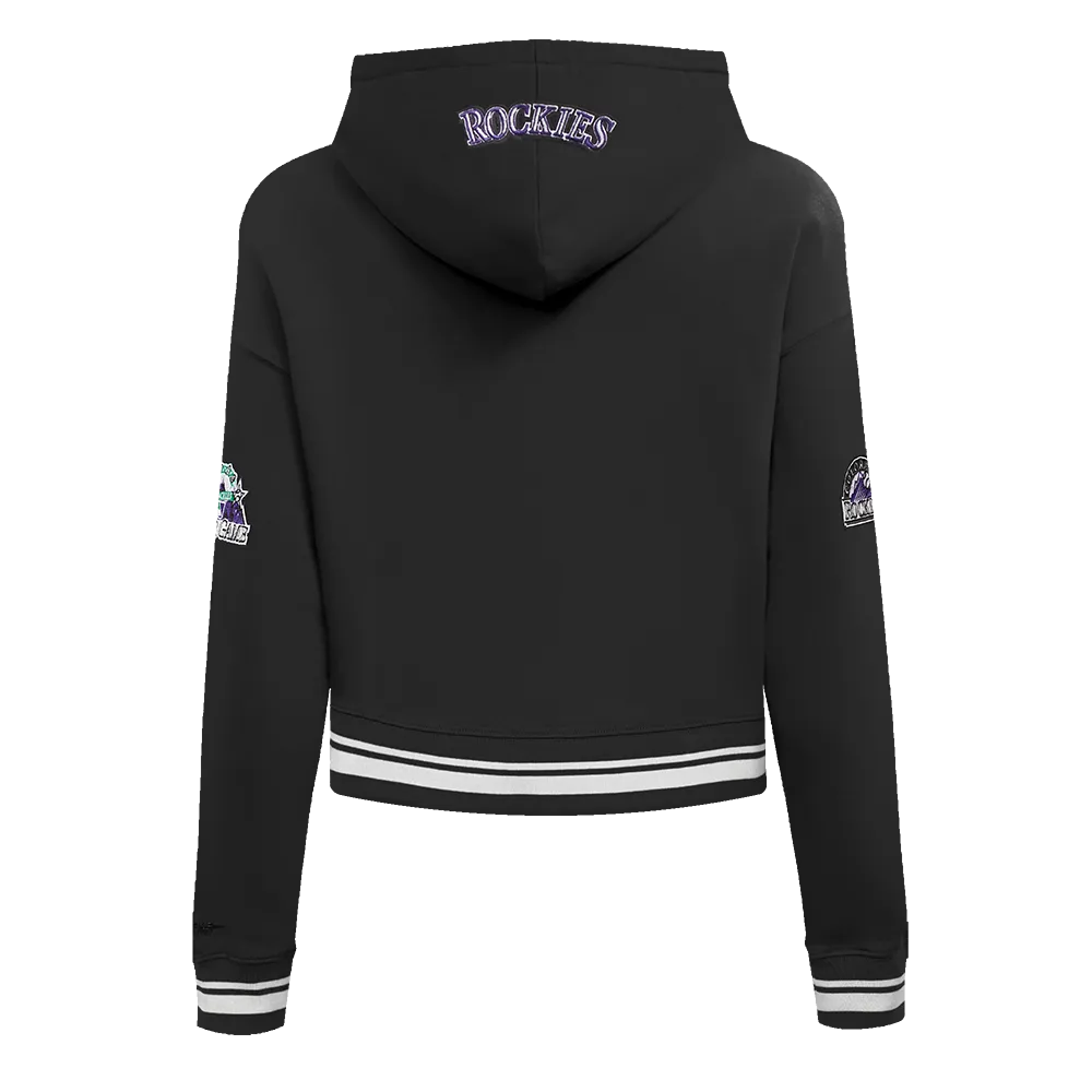 MLB COLORADO ROCKIES RETRO CLASSIC WOMEN'S RIB CROPPED PO HOODIE (BLACK)