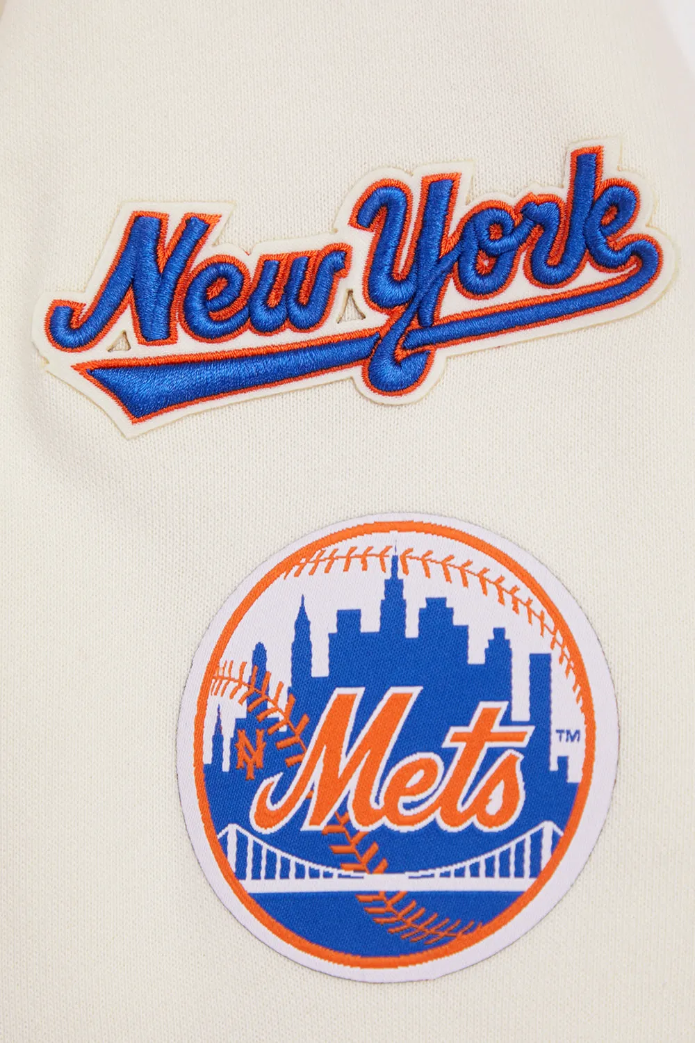 MLB NEW YORK METS RETRO CLASSIC WOMEN'S RIB CROPPED PO HOODIE (EGGSHELL/ROYAL BLUE)