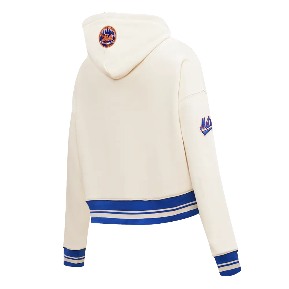 MLB NEW YORK METS RETRO CLASSIC WOMEN'S RIB CROPPED PO HOODIE (EGGSHELL/ROYAL BLUE)