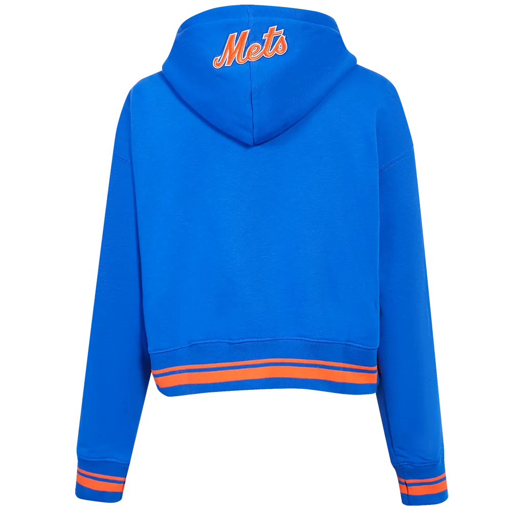 MLB NEW YORK METS SCRIPT TAIL WOMEN'S RIB FLC CROPPED PO HOODIE (ROYAL/ORANGE/ROYAL)