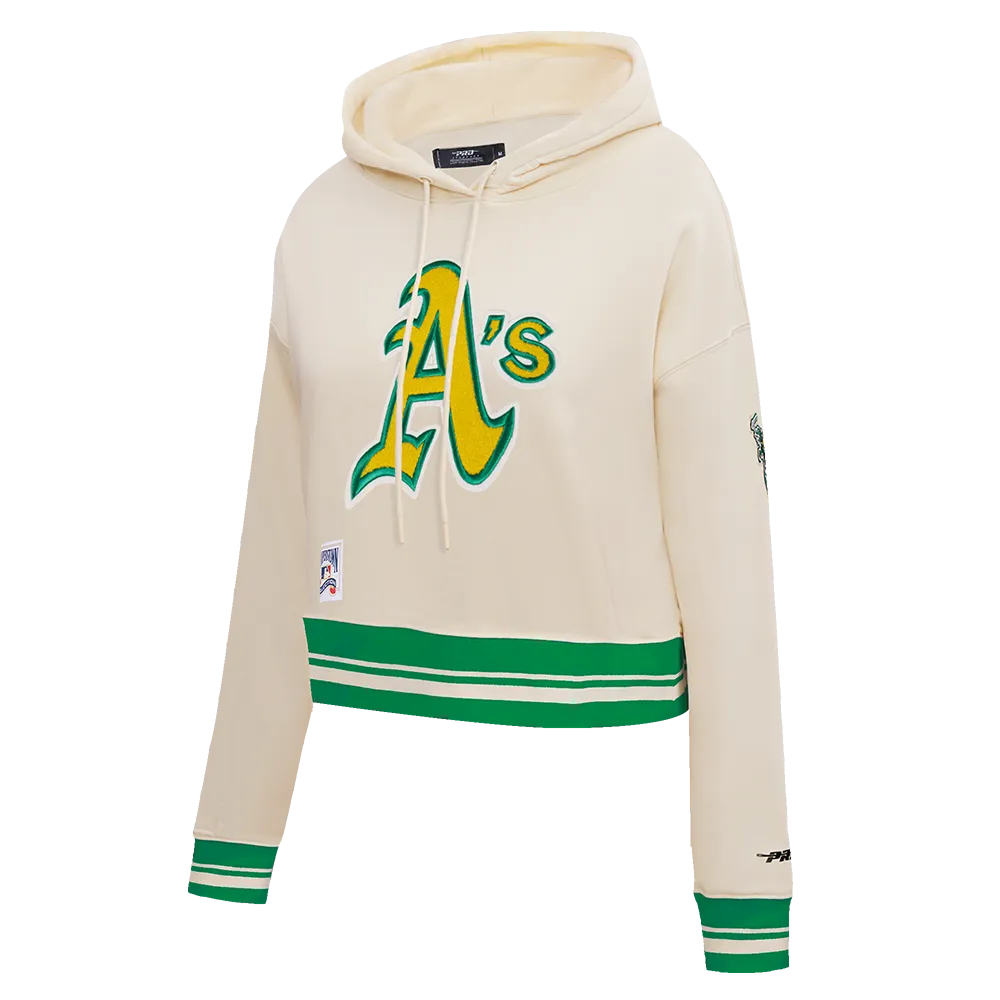 MLB OAKLAND ATHLETICS RETRO CLASSIC WOMEN'S CROPPED PO HOODIE (EGGSHELL/ KELLY GREEN)