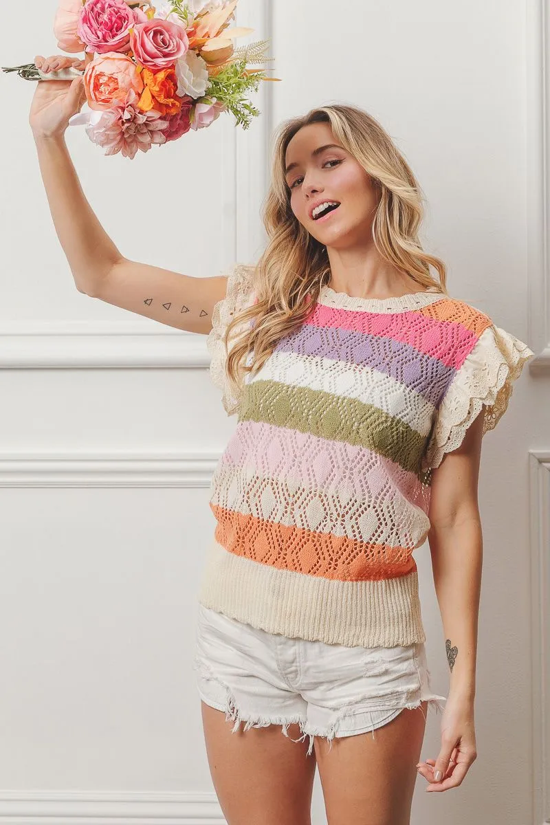 Multi-color Ruffled Knit Top