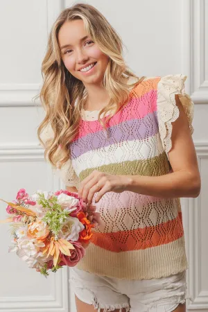 Multi-color Ruffled Knit Top