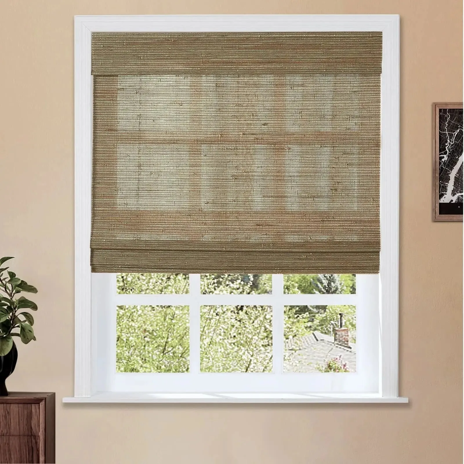 Natural Ramie Bamboo Woven Shade - Brown