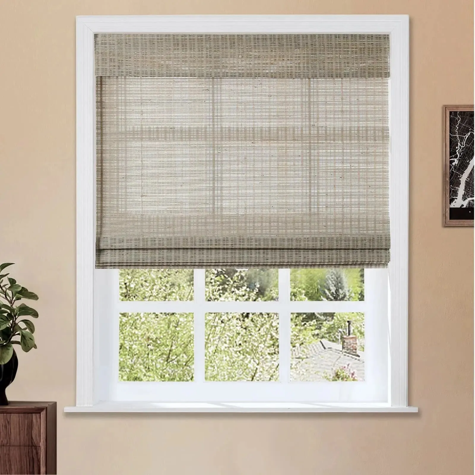 Natural Ramie Bamboo Woven Shade - Woodsmoke