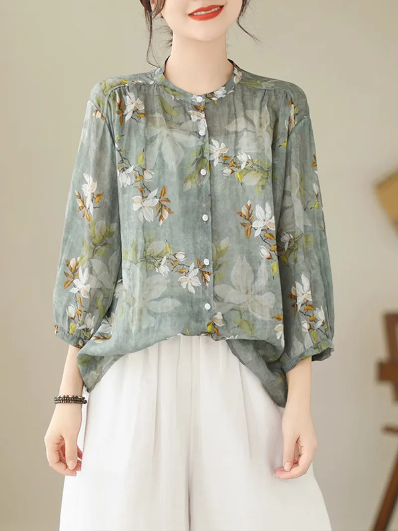 Nature Love Round Neck Floral Loose Top