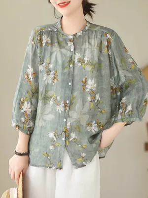 Nature Love Women's Round Neck Floral Loose Top