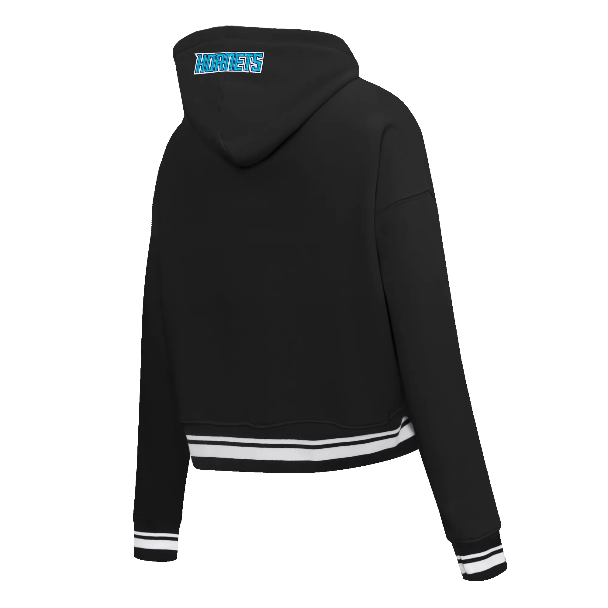 NBA CHARLOTTE HORNETS SCRIPT TAIL WOMEN'S RIB FLC CROPPED PO HOODIE (BLACK)