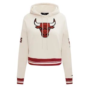 NBA CHICAGO BULLS RETRO CLASSIC WOMEN'S CROPPED PO HOODIE (EGGSHELL/ RED)