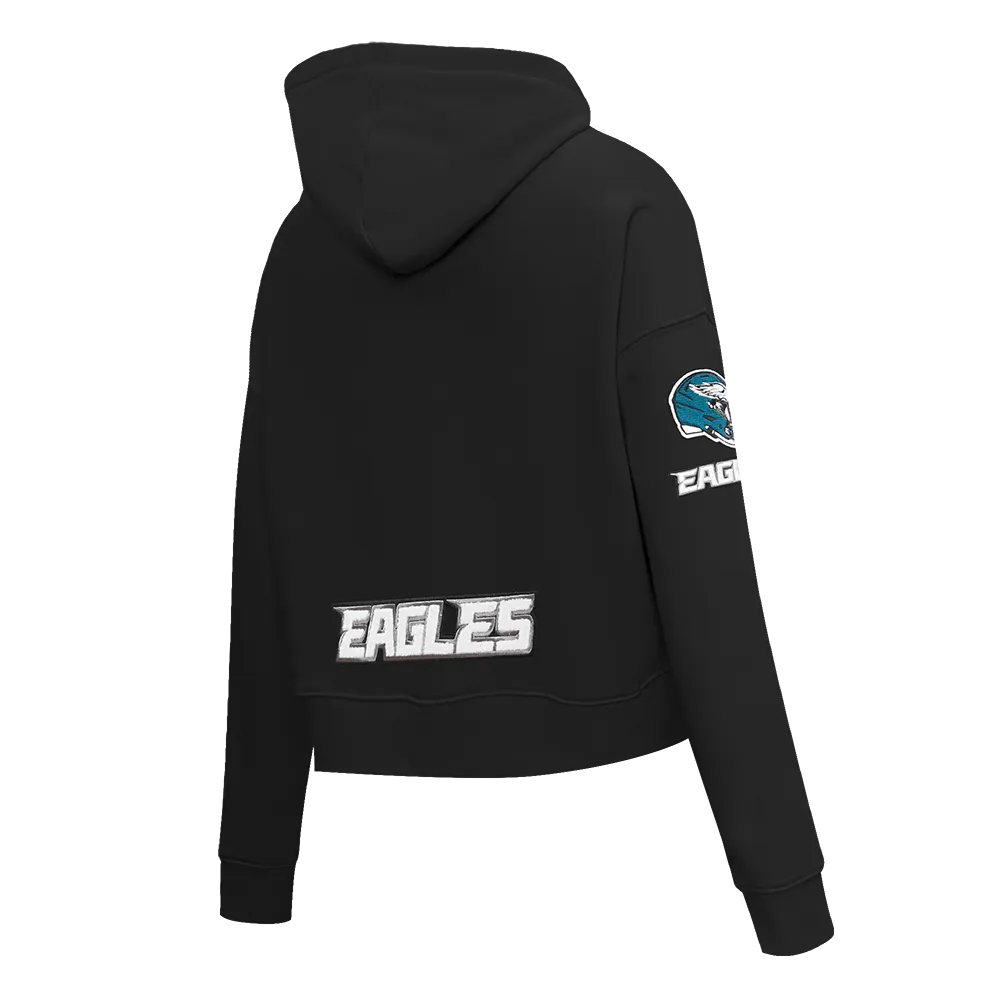 NFL PHILADELPHIA EAGLES CLASSIC WOMEN'S FLC CROPPED PO HOODIE (BLACK)