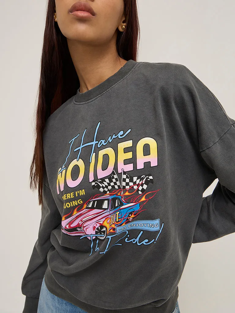 Nuon Charcoal Printed Cotton Sweatshirt