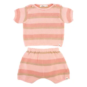 oh baby! Country Club Knitted Short Set - Apricot Stripe