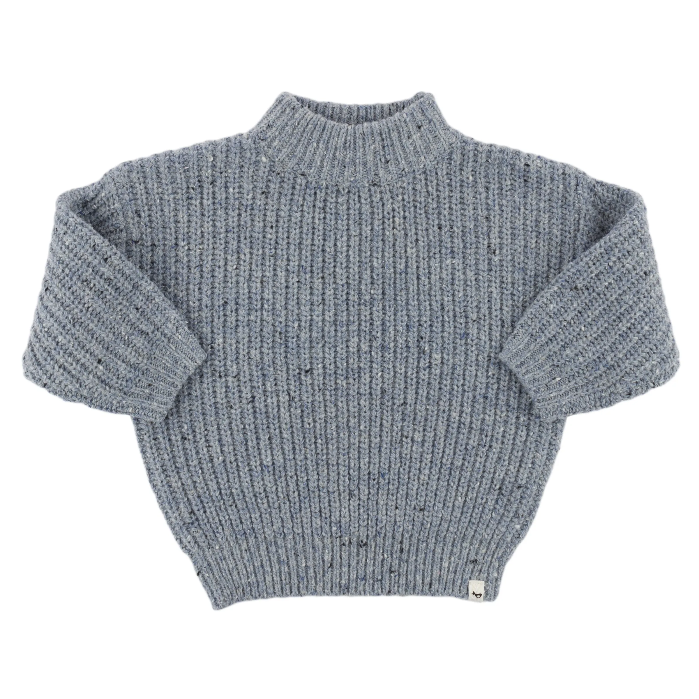 oh baby! Speckle Knit Grandpa Knitted Pullover Sweater - Ocean