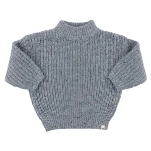 oh baby! Speckle Knit Grandpa Knitted Pullover Sweater - Ocean