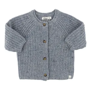 oh baby! Speckle Knit Grandpa Roll Neck Cardigan - Ocean