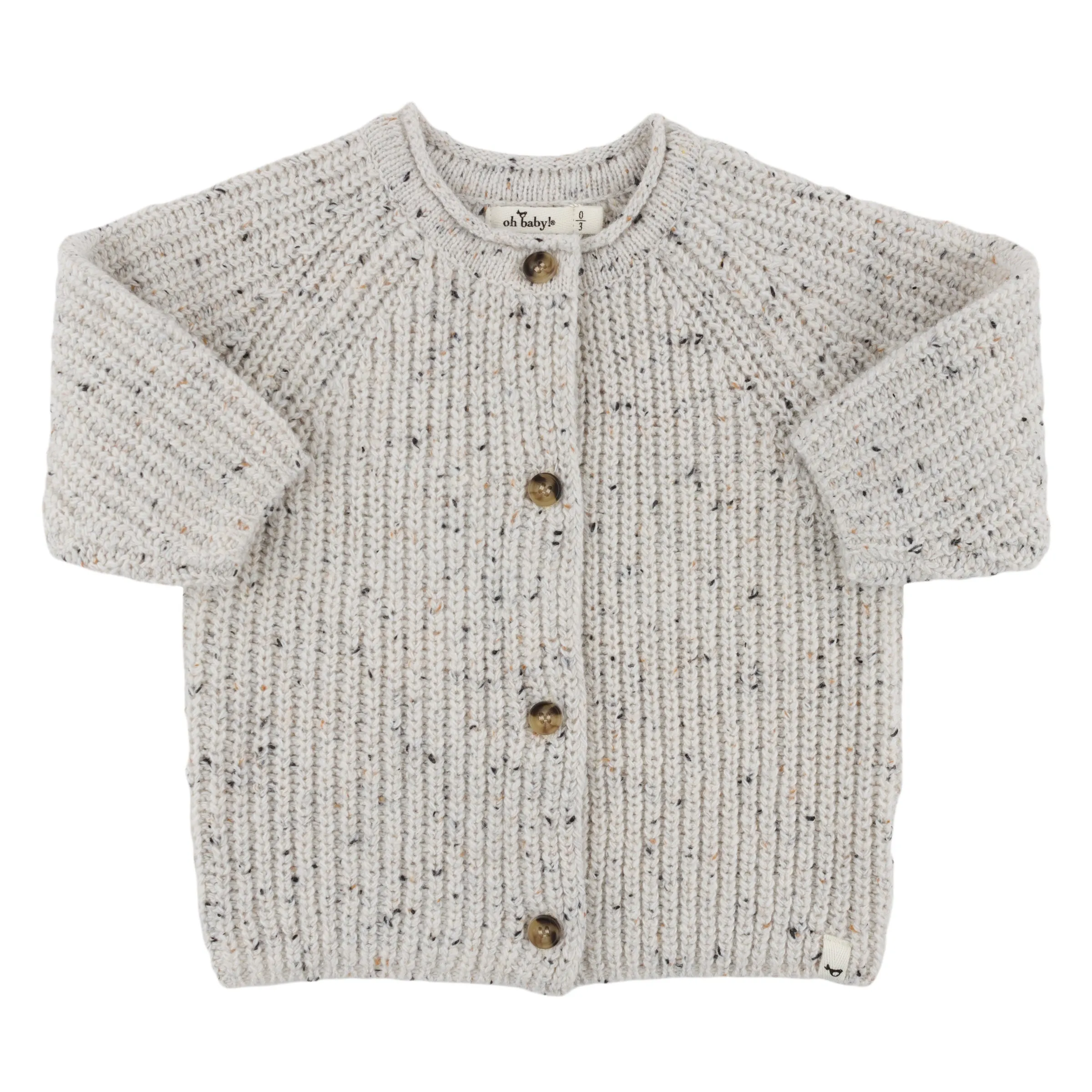 oh baby! Speckle Knit Grandpa Roll Neck Cardigan - Snowy