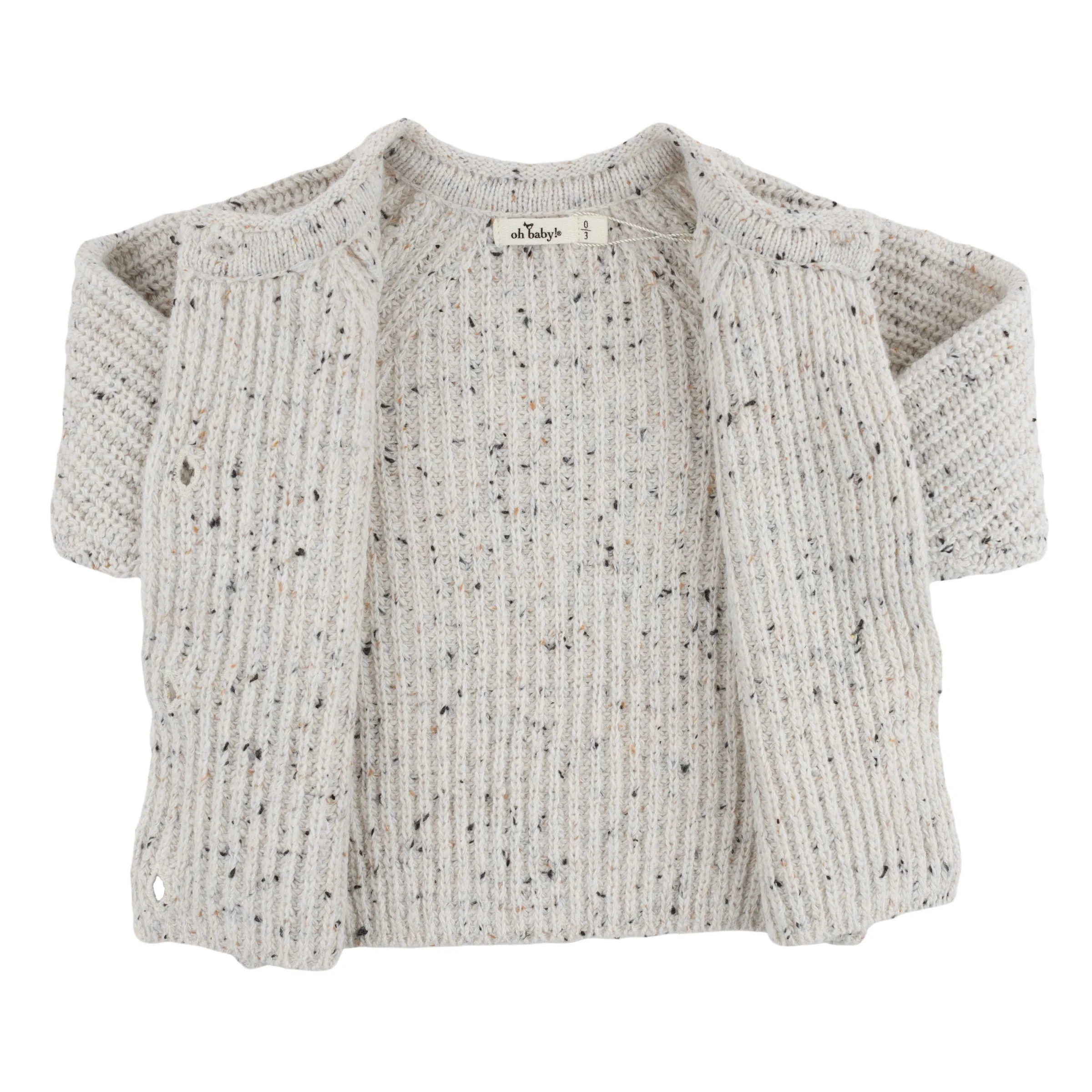 oh baby! Speckle Knit Grandpa Roll Neck Cardigan - Snowy