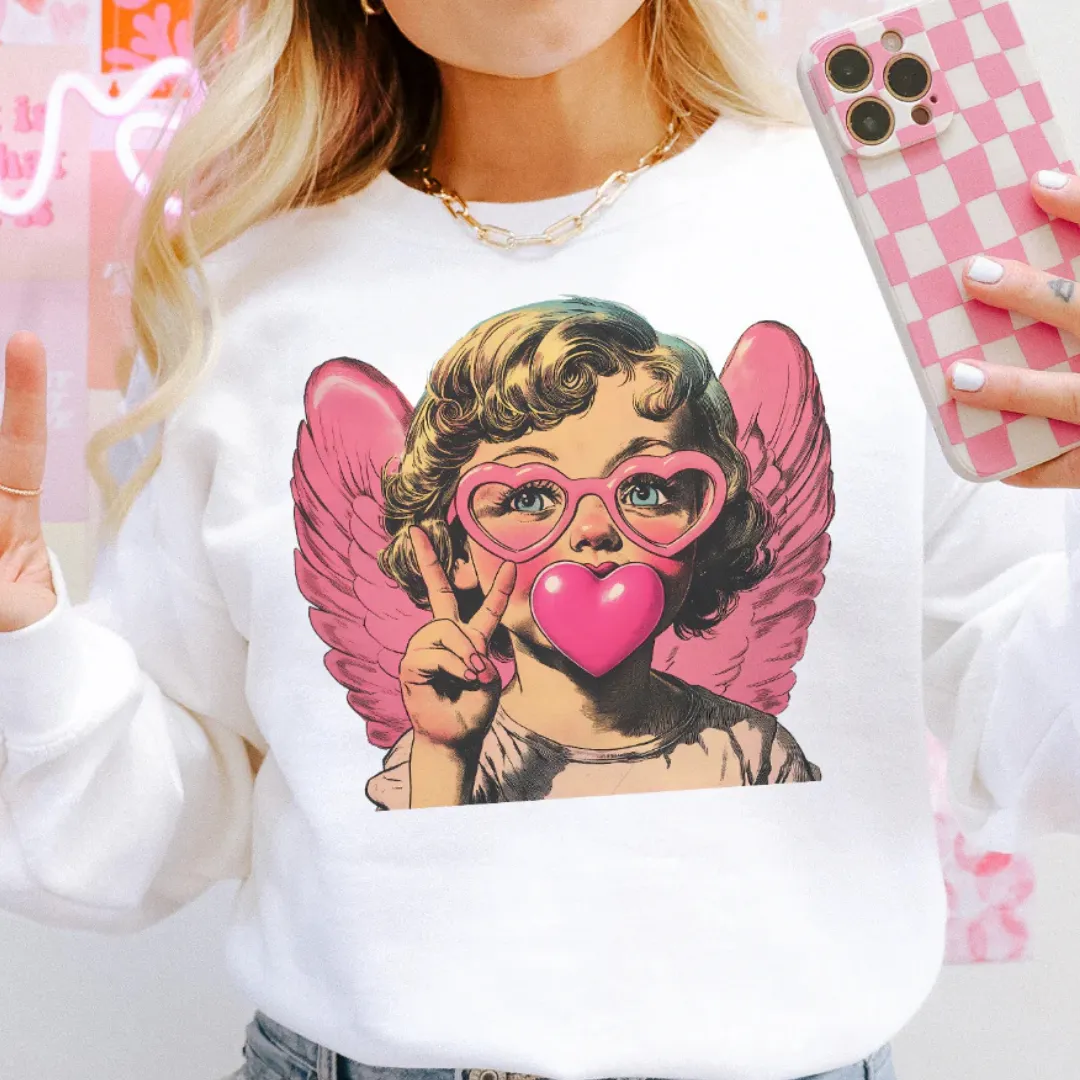 Online Exclusive | Bubblegum Cupid Valentine Graphic Sweatshirt in White