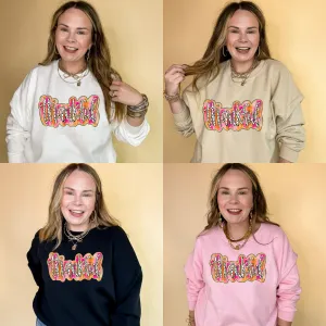 Online Exclusive | Thankful Gold Glitter and Dalmatian Graphic Sweatshirt in Multiple Color Options