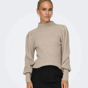 ONLY Onlkatia High Neck Knitted Pullover in Brown Mocha Meringue