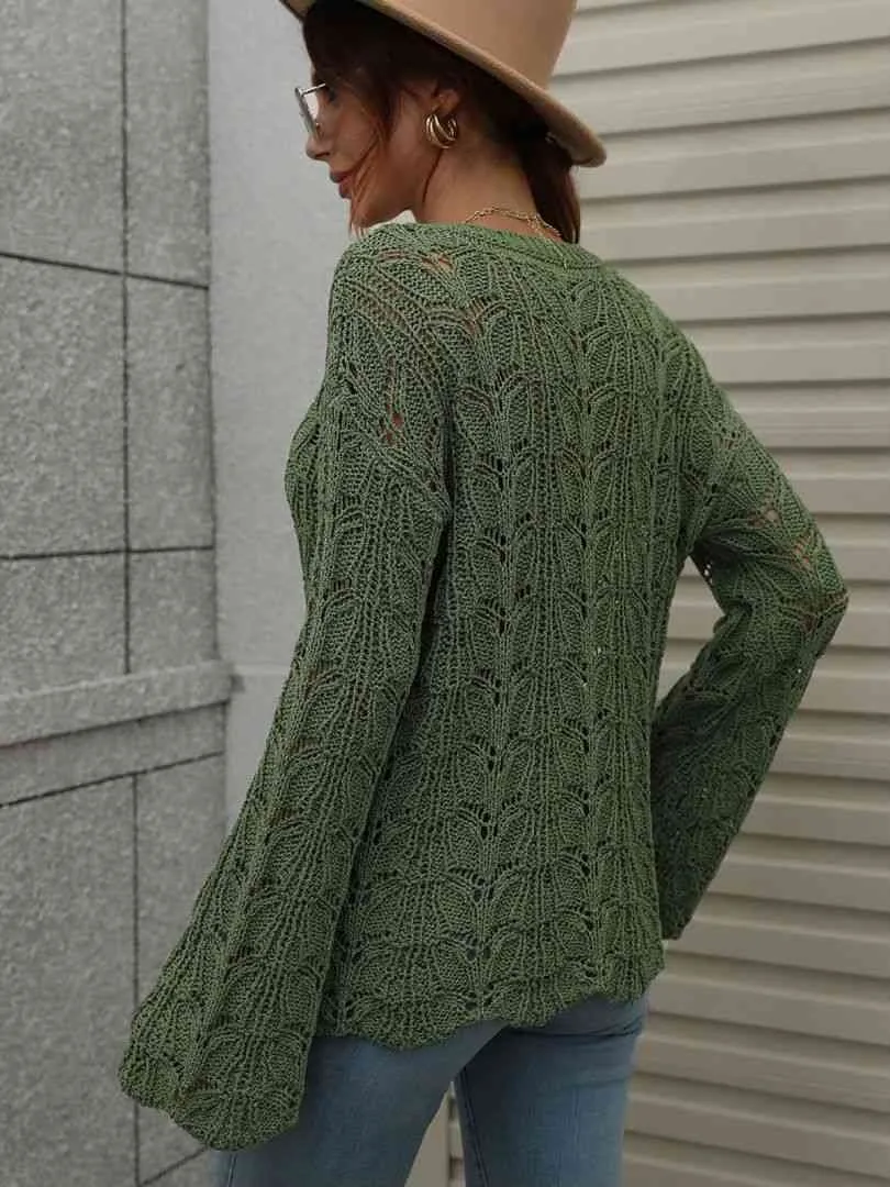 Openwork Dropped Shoulder Knit Top