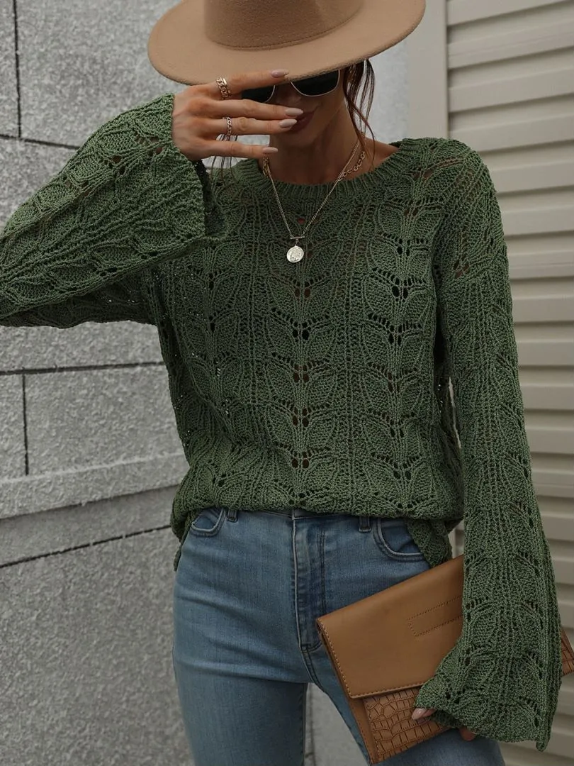 Openwork Dropped Shoulder Knit Top