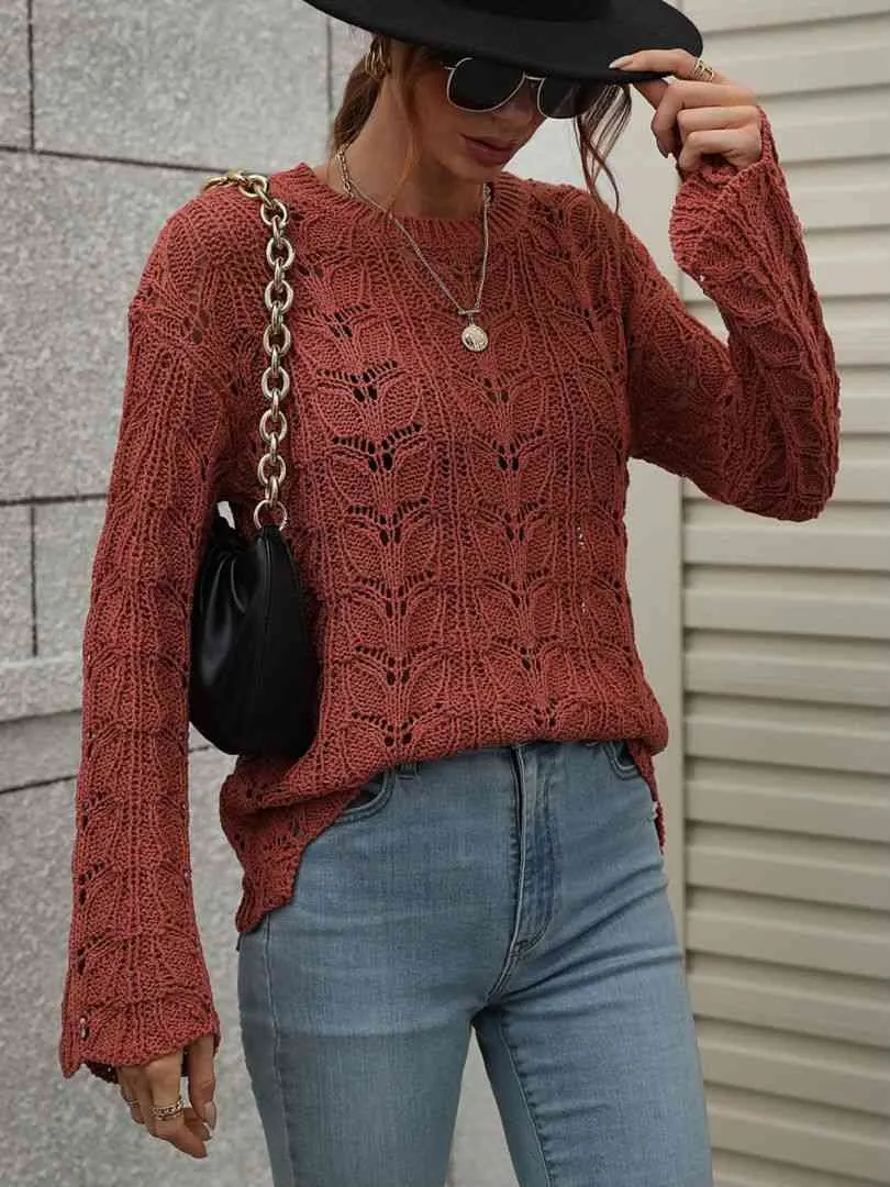 Openwork Dropped Shoulder Knit Top