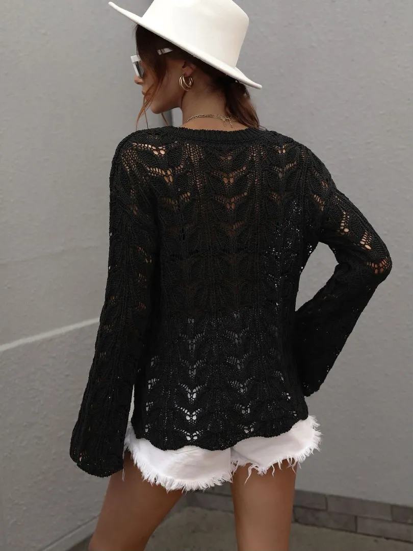 Openwork Dropped Shoulder Knit Top