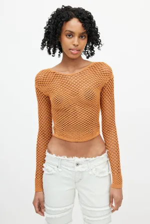 Orange Knit Fishnet Top