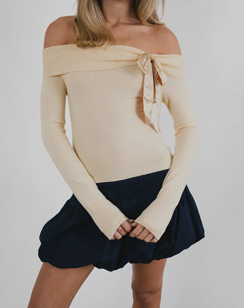 Orianne Long Sleeve Bardot Top in Knit Buttercream