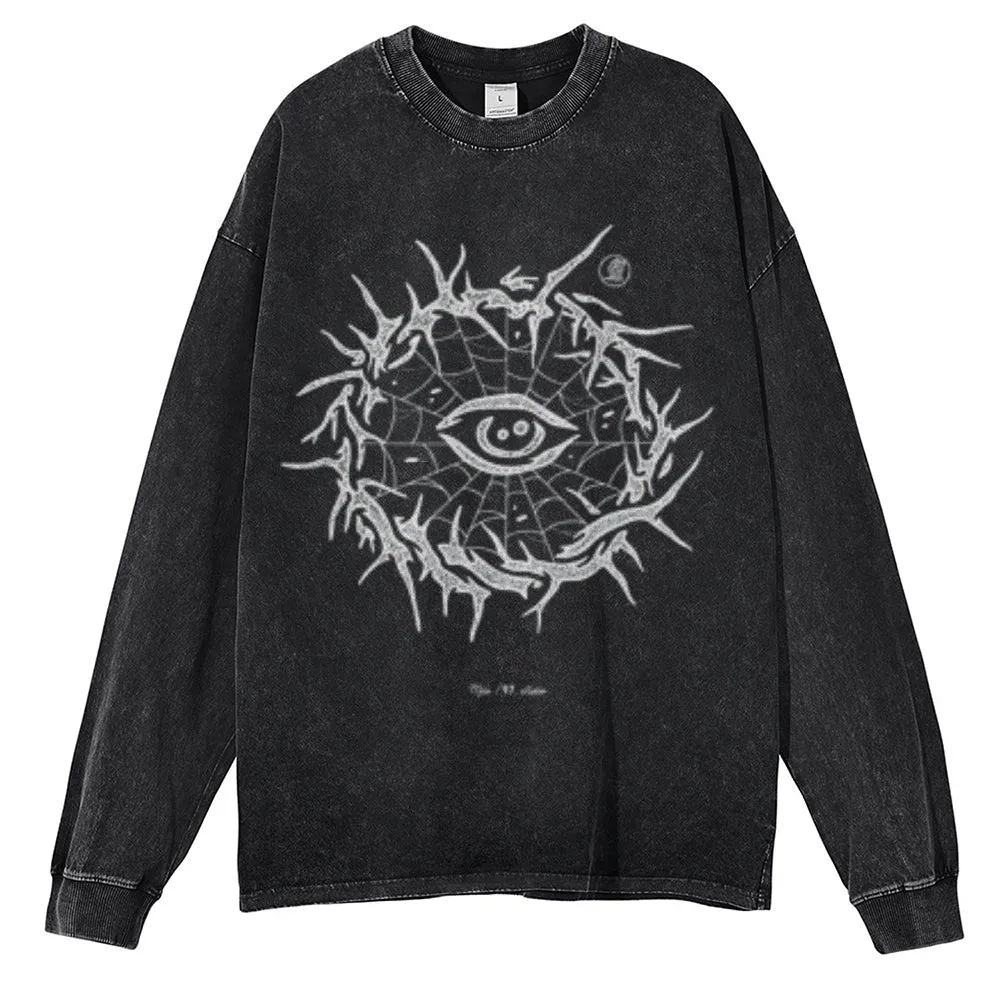 Oversized Vintage Washed Eyes Graphic Sweatshirt