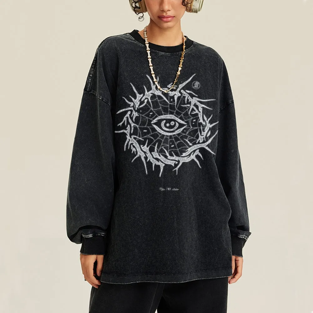 Oversized Vintage Washed Eyes Graphic Sweatshirt