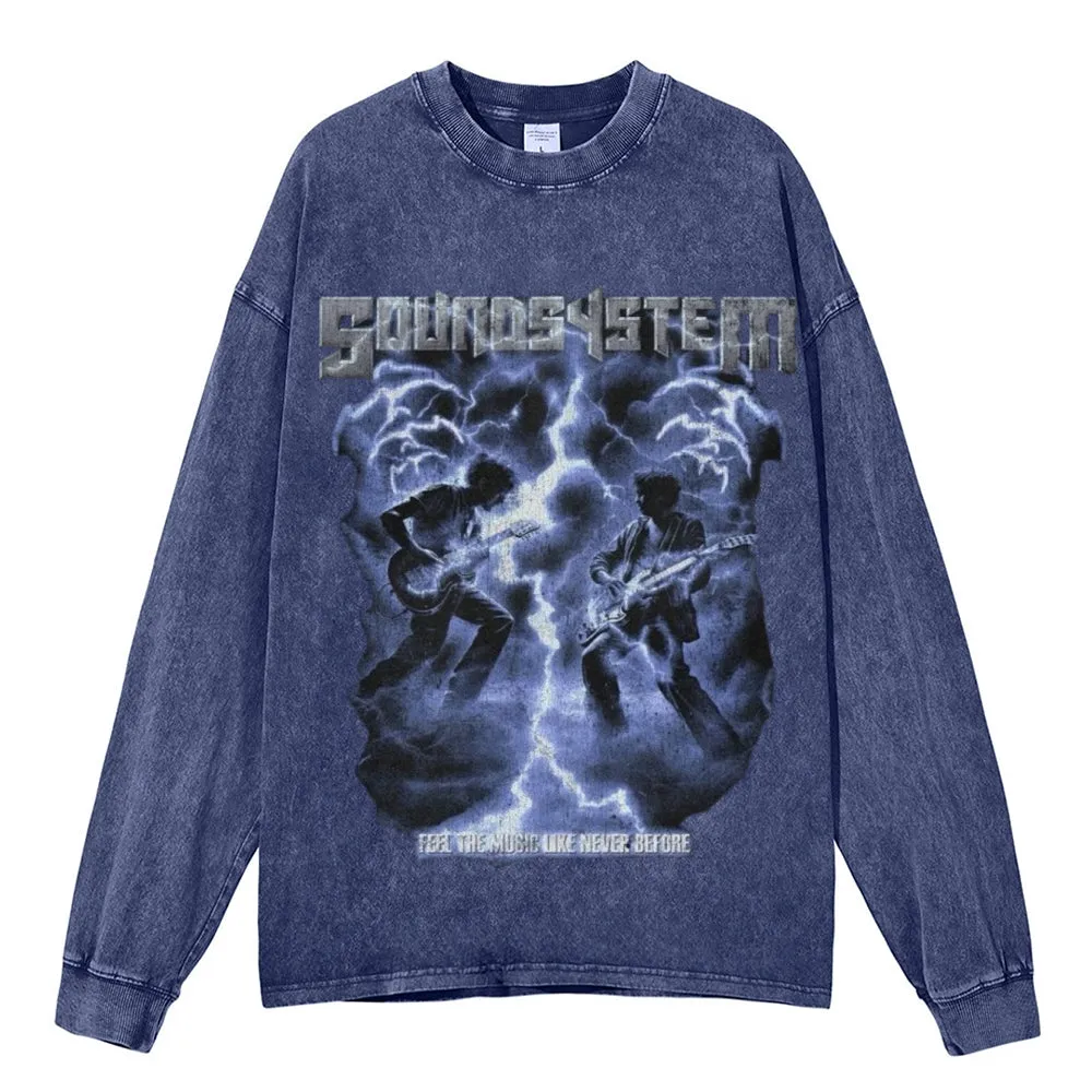 Oversized Vintage Washed Gothic Rock Graphic Sweatshirt