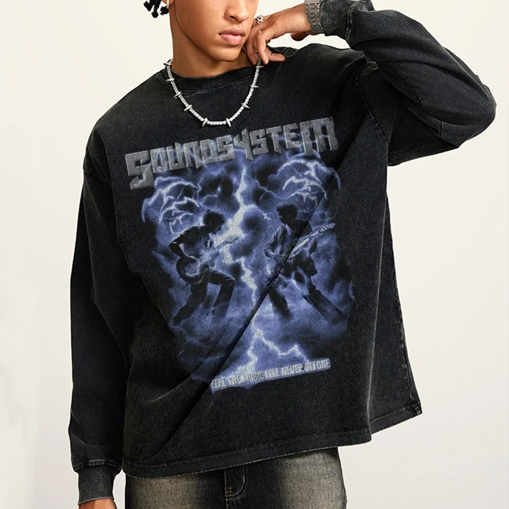 Oversized Vintage Washed Gothic Rock Graphic Sweatshirt