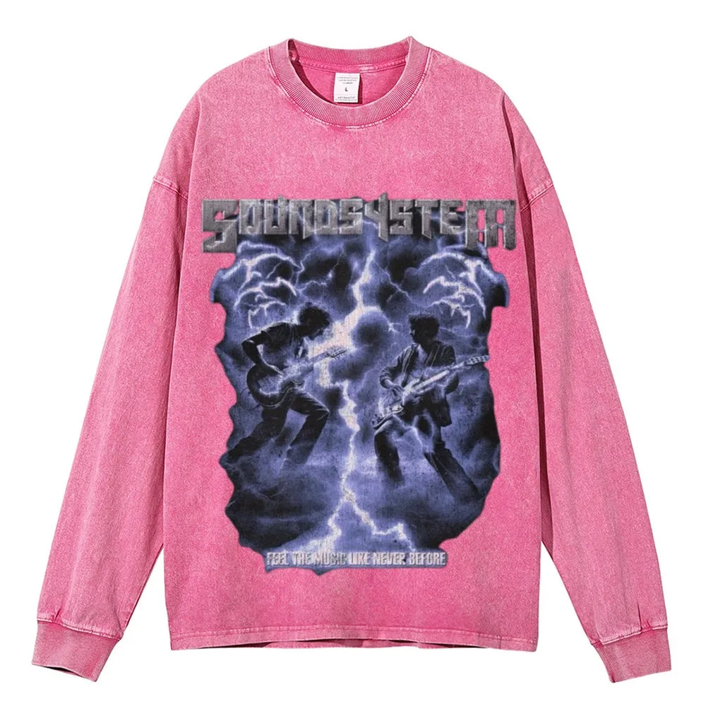 Oversized Vintage Washed Gothic Rock Graphic Sweatshirt